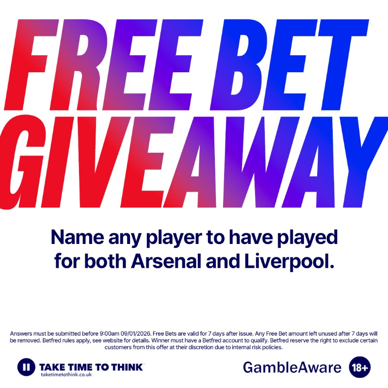 Betfred's tweet photo. 🧐 | Fancy winning £100 in Free Bets? Just name any player to have played for both Arsenal and Liverpool for your chance.