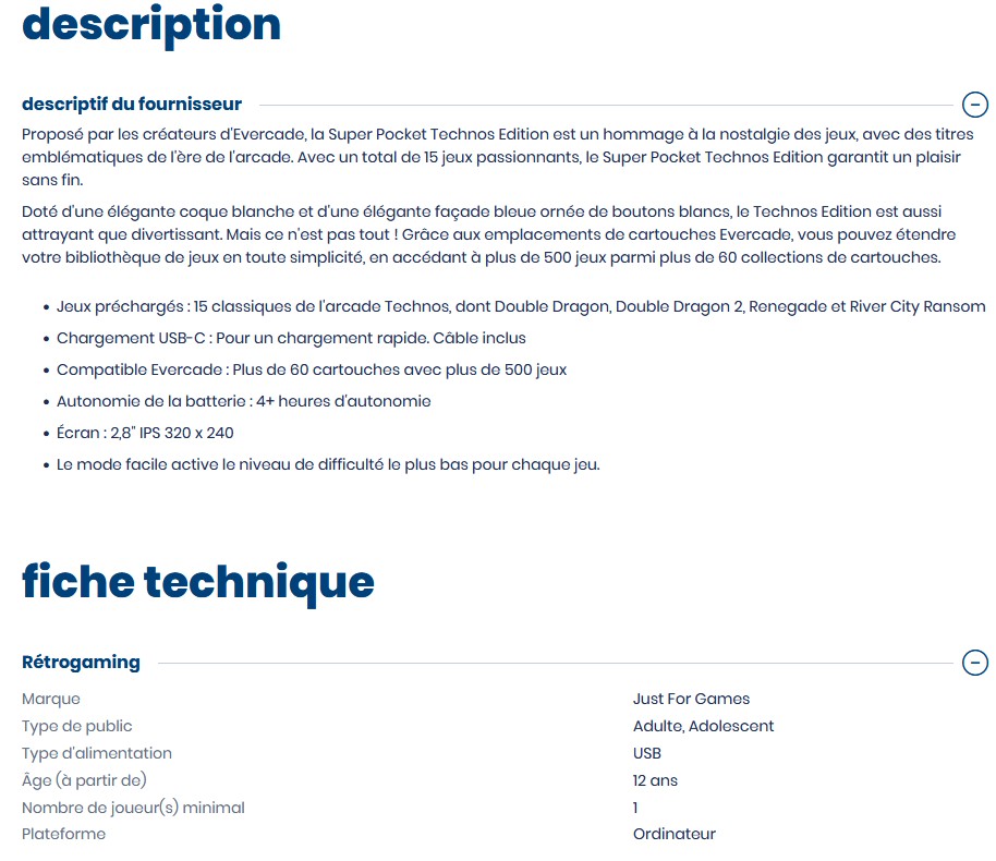 Soldes chez Cultura : La Console Technos Super Pocket - Just For Games de couleur bleue est à 29,99€ au lieu de 59,99€