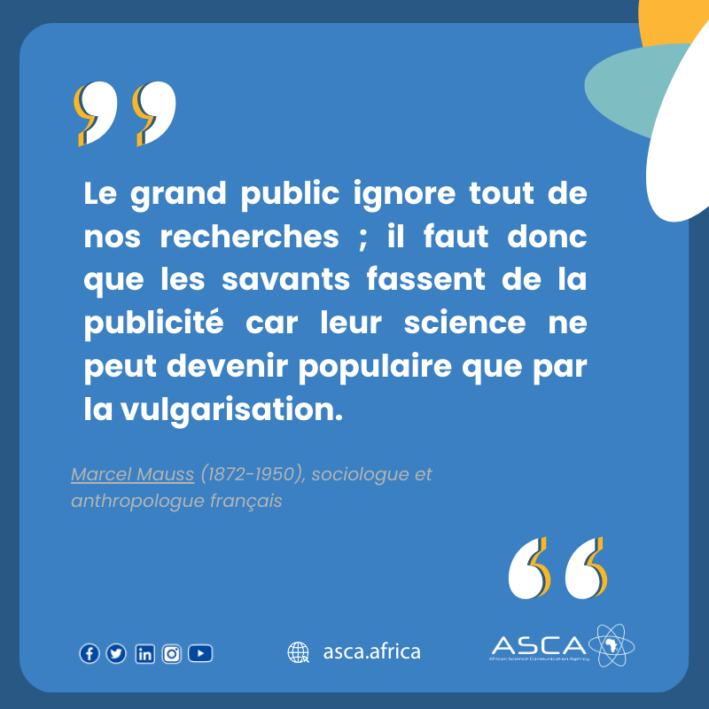 AscaAfrica's tweet photo. 𝐍𝐨𝐮𝐬 𝐝é𝐛𝐮𝐭𝐨𝐧𝐬 𝐥'𝐚𝐧𝐧𝐞́𝐞 𝐚𝐯𝐞𝐜 𝐜𝐞𝐭𝐭𝐞 𝐛𝐞𝐥𝐥𝐞 𝐞𝐭 𝐬𝐚𝐠𝐞 𝐜𝐢𝐭𝐚𝐭𝐢𝐨𝐧 𝐝𝐞 𝐌𝐚𝐫𝐜𝐞𝐥 𝐌𝐚𝐮𝐬𝐬.
Savants, chercheurs, scientifiques : votre mission a besoin d'une voix. #ScienceForDevelopment #KnowledgeToAction #scicomm https://t.co/mRK9vWV7yz
