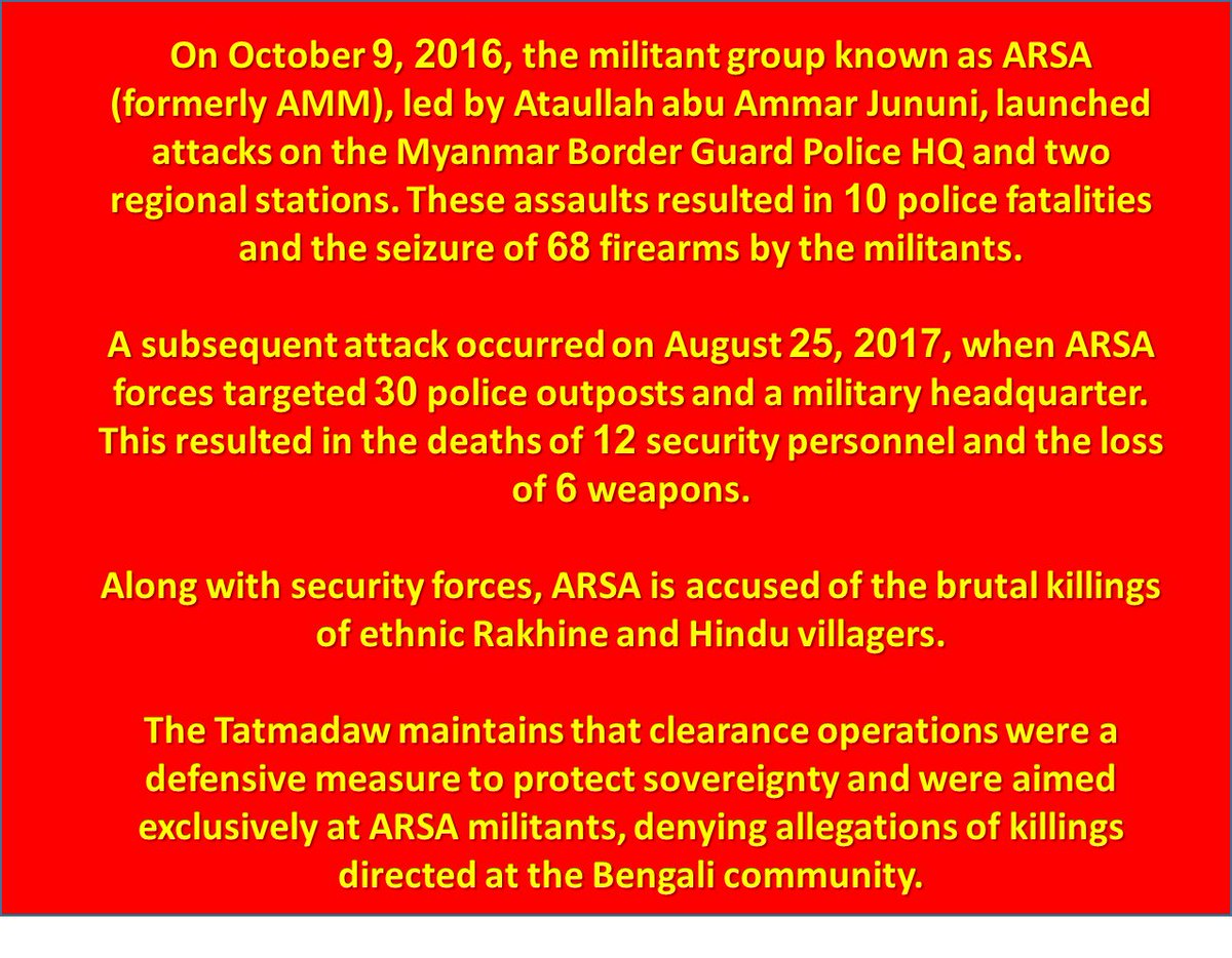 AVA75742's tweet photo. Terrorist acts committed by the ARSA terrorist group within Rakhine State
(Photo: Records of the ARSA terrorist leader and ARSA attacks on border guard outposts and headquarters) https://t.co/aTNX77rVV2