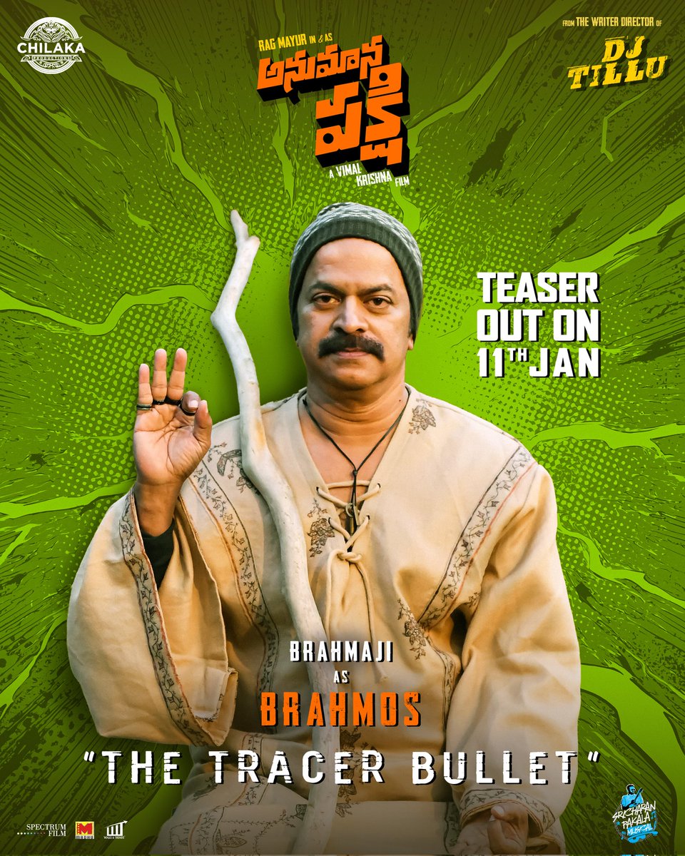Meet @ActorBrahmaji as BRAHMOS - THE TRACER BULLET💥
Never Misses the Target! 😎

#AnumanaPakshi Teaser on 11th Jan 🤩
Hitting theatres February 2026. 
From the Writer-Director of DJ Tillu. 

<a href="/chilakaprod/">Chilaka Productions</a> <a href="/K13Vimal/">vimal krishna</a>  <a href="/smayurk/">Rag Mayur</a> #MerinPhilip <a href="/prince_cecil/">prince cecil</a> <a href="/anannyaa7akulaa/">ᴀɴᴀɴɴʏᴀᴀ</a>