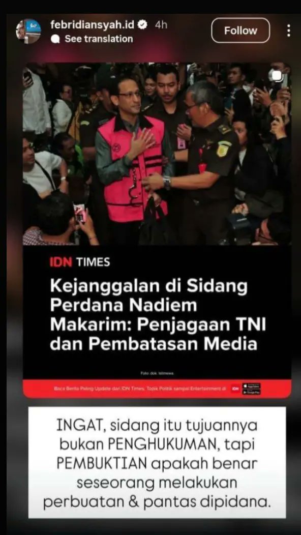 PaltiHutabarat's tweet image. Kejanggalan di Sidang Nadiem Makarim, Febri: Sidang Bukan Penghukuman Tapi Pembuktian..

Mantan Jubir KPK Febri Diansyah mengingatkan Kejaksaan untuk tidak melakukan Penghukuman tapi pembuktian..