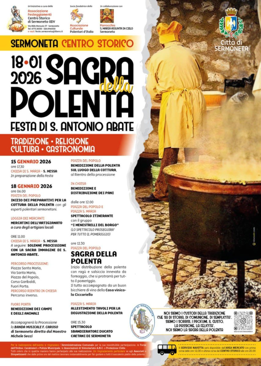 Torna la 'Sagra della Polenta' a Comune di Sermoneta ;
Per info:
compagniadeilepini.it/evento/sermone…
#montilepini #SagraDellaPolenta #Sermoneta #CentroStorico #TradizionePopolare #CucinaTipica #FesteTradizionali