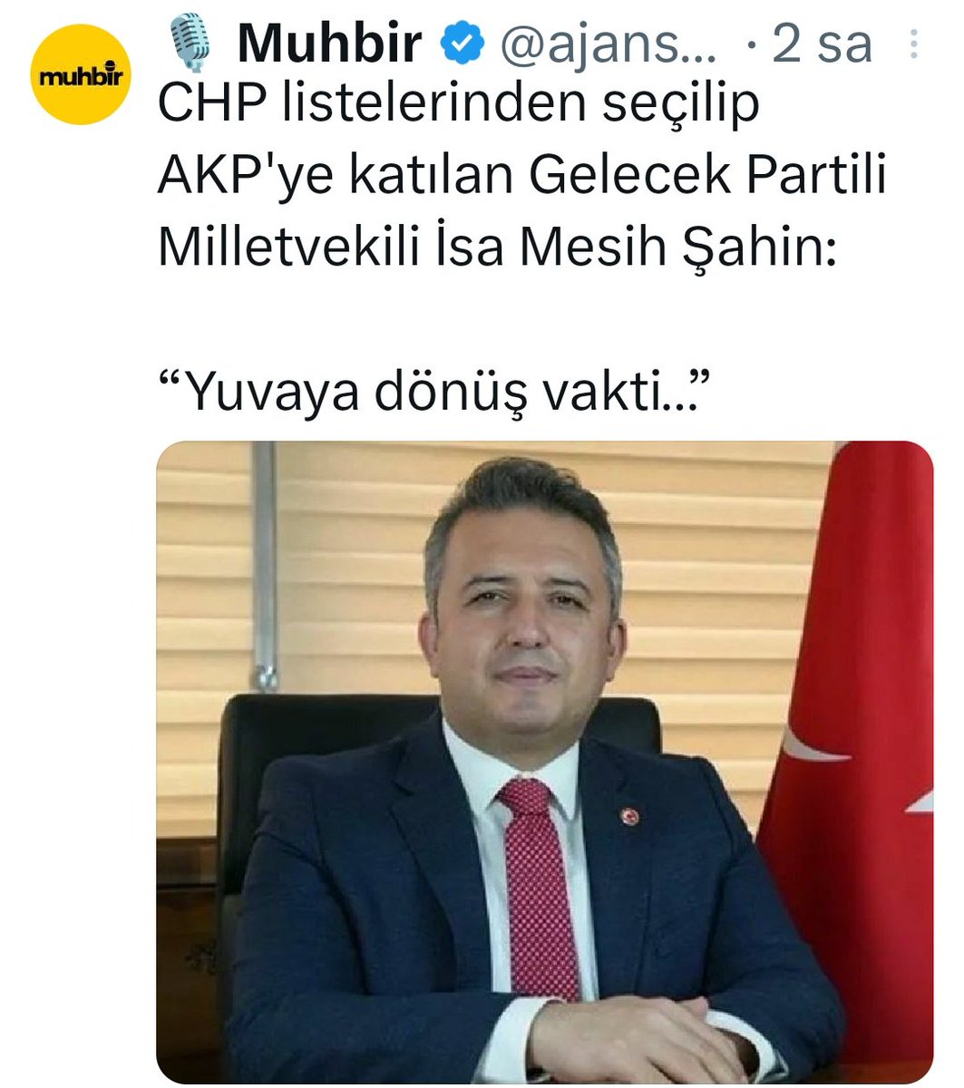 YUVAYA DÖNÜŞ. 
Ne oldu CHP' li arkadaşlar. Akp yi devirmek için oy bölmeyin CHP yi destekleyin diyordunuz. Hala aynı sözler konuşuluyor SpaceX'in odalarında. Bu şekilde Akp mi devrilir? Yoksa Akp mi güçlendirilir? Siz Akp yi başta tutan bir partisiniz. Muhalefet böyle olmaz.