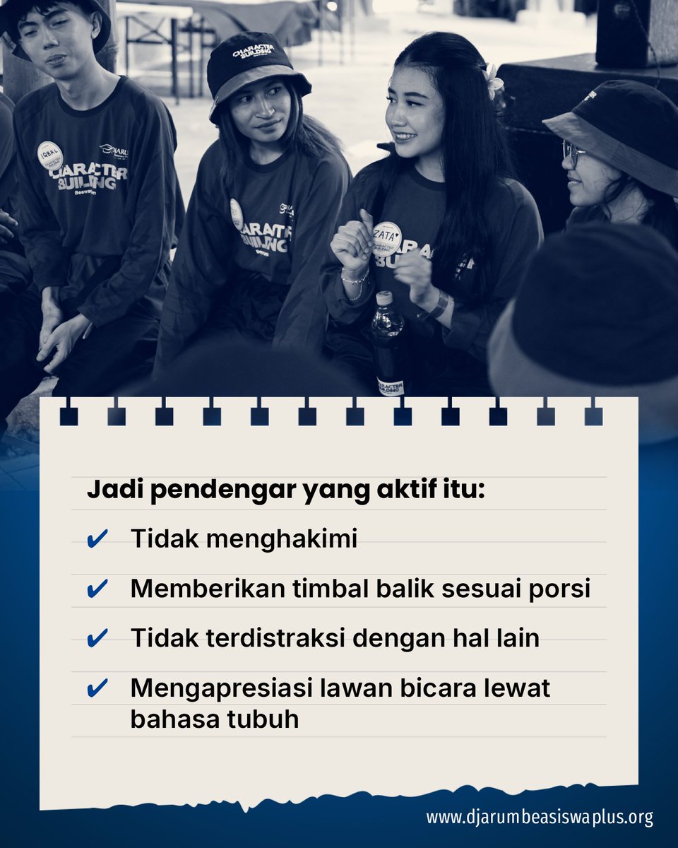 Mendengarkan itu ternyata enggak cuma butuh telinga, tapi harmoni dari banyak indera!

Hayo, kamu sudah jadi pendengar yang baik belum? Absen di kolom komentar, ya!

#DjarumBeasiswaPlus #JadilahGenerasiPlus #BeswanDjarum #SobatBeswanDjarum