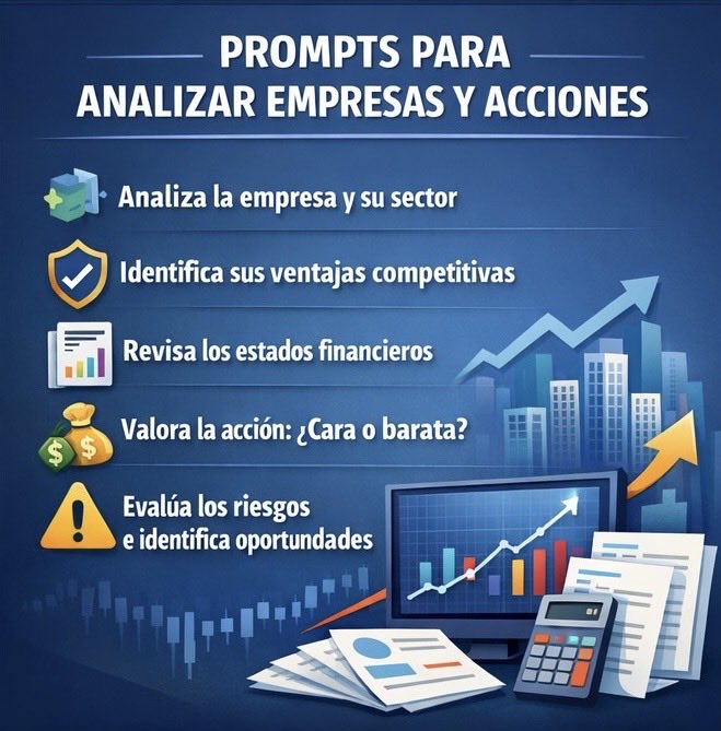inversornovato8's tweet photo. 🧠💸 PROMPTS DE IA PARA MEJORAR TUS FINANZAS PERSONALES

Analiza tus finanzas con ChatGPT, Grok, Gemini, etc. Con solo unos cuantos prompts y los datos necesarios lo tendrás todo en minutos.
Si no usas esto, estás perdiendo dinero cada mes 👇

🩺 1️⃣ Diagnóstico financiero

• “Analiza mi situación financiera con estos datos: ingresos, gastos, ahorros y deudas.”
• “Evalúa la salud de mis finanzas y dime qué mejorar.”

📊 2️⃣ Presupuesto inteligente

• “Ayúdame a crear un presupuesto mensual realista.”
• “Detecta gastos innecesarios y oportunidades de ahorro.”
• “Diseña un sistema simple para controlar mis gastos.”

🏦 3️⃣ Ahorro (sin sufrir)

• “¿Qué fondo de emergencia necesito según mi situación?”
• “Crea un plan paso a paso para construirlo.”

💳 4️⃣ Deudas (salida clara)

• “Analiza mis deudas y dime cuál pagar primero y por qué.”
• “Crea un plan realista para salir de deudas.”

📈 5️⃣ Inversión con cabeza

• “Define una estrategia de inversión según mi perfil de riesgo y objetivos.”
• “Evalúa si mi cartera está bien diversificada.”
• “¿Qué errores comunes debería evitar?”

🎯 6️⃣ Objetivos financieros

• “Ayúdame a definir objetivos financieros claros.”
• “Crea un plan para alcanzar este objetivo: [objetivo].”

🔁 7️⃣ Seguimiento mensual

• “Haz una revisión mensual de mis finanzas.”
• “Compárame este mes con el anterior y dime qué mejorar.”
• “Dime los próximos pasos concretos.”

💡 Guárdalo. Úsalo. Mejora tus finanzas.