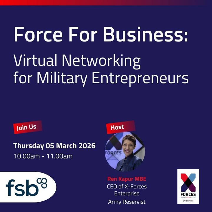 XForces's tweet photo. We're bringing you another brilliant virtual networking event hosted by our CEO @renkapur - in partnership with @fsb_policy - on Thursday 05 March.

Book your free place today at https://t.co/HODWf7UzbA 

#FSBConnectOnline #MilitaryinBusiness #Networking https://t.co/nWfv0oyudo