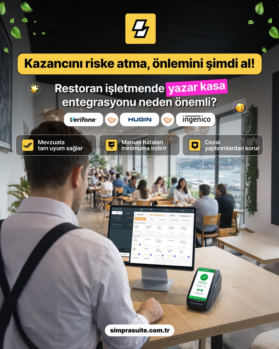 Restoranlar için yazar kasa entegrasyonu GİB’in denetlediği yasal bir gerekliliktir. POS ve yazar kasanız entegre olduğunda masa hesap tutarları POS’a otomatik olarak aktarılır, şüpheli işlemler azalır. Yasal uyum, şeffaf ve hatasız gelir takibi için Simpra POS’u tercih edin. ✅
