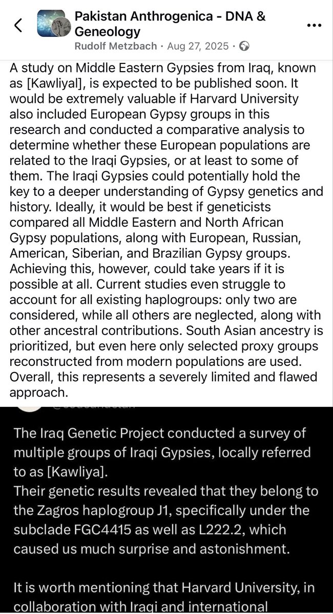 codeandclan's tweet image. A study on Middle Eastern Gypsies from Iraq, known as the [Kawliya], is expected to be published soon. It would be extremely valuable if Harvard University also included European Gypsy groups in this research and conducted a comparative analysis to determine whether these…