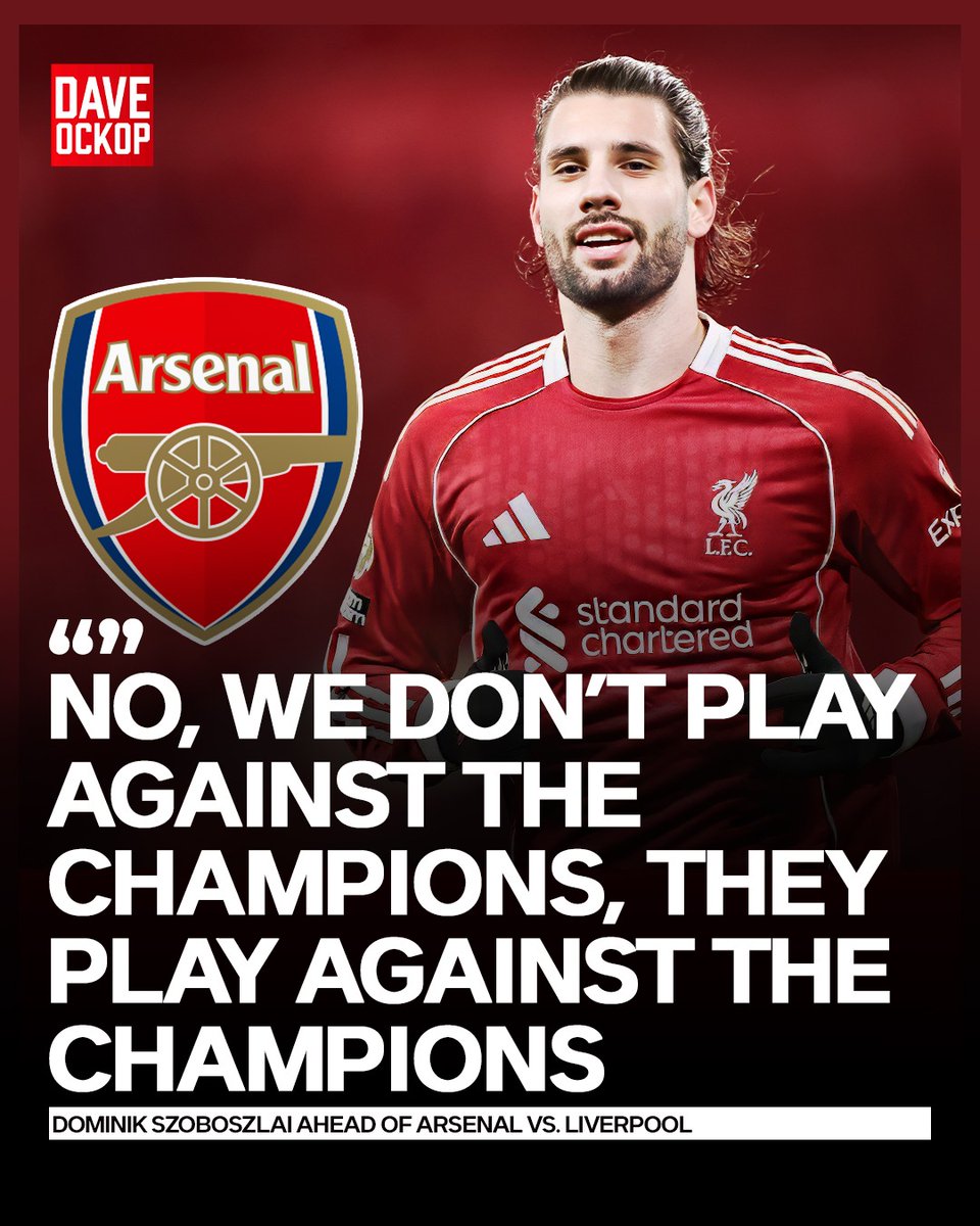 DaveOCKOP's tweet image. Dominik Szoboszlai on Liverpool vs Arsenal:

"The Premier League is not easy, You don't win it by January, so I don't think we are playing against the champions. They're playing against the champions.

And that's probably they know as well, we know as well.  Of course they are…