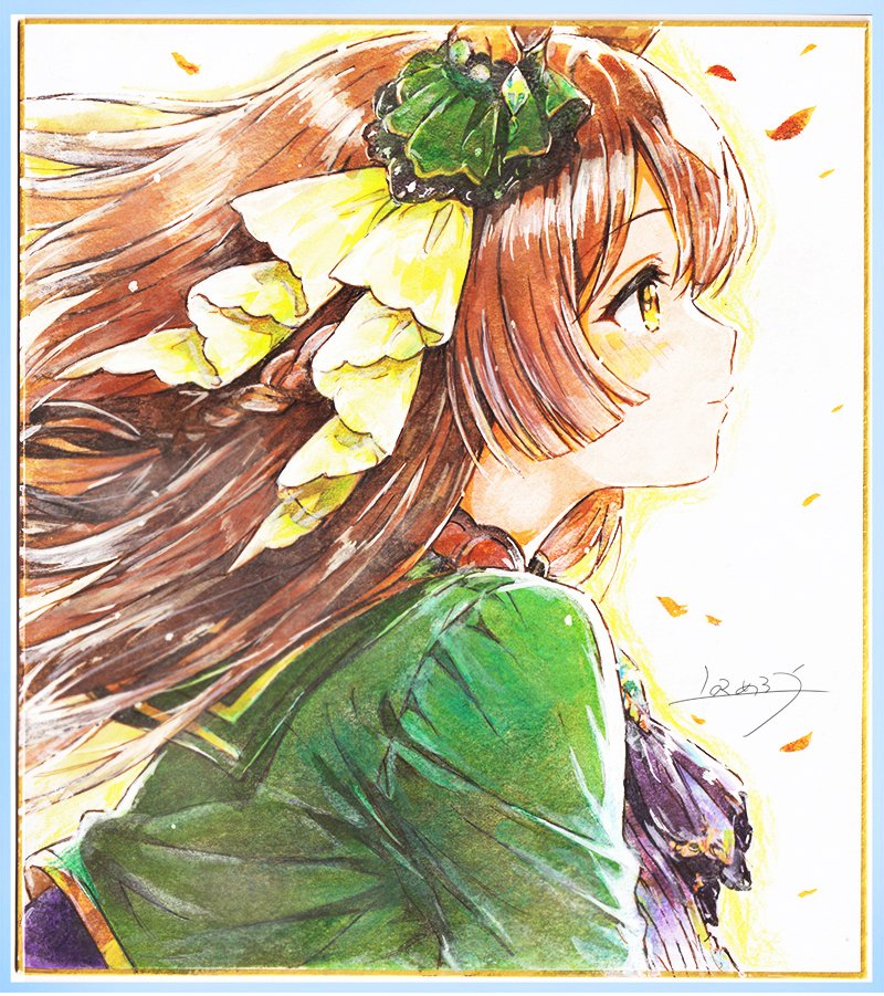 yamabuki3377's tweet image. サトノダイヤモンド（勝負服エンチャント）完成しました！
 横顔にふわっと「晦冥を照らせ永遠の耀き」が灯るように仕上げています
何重も色を重ねながら少しずつ形にしていきました 
😃こみトレでお披露目予定です😃
＃ウマ娘 ＃こみトレ