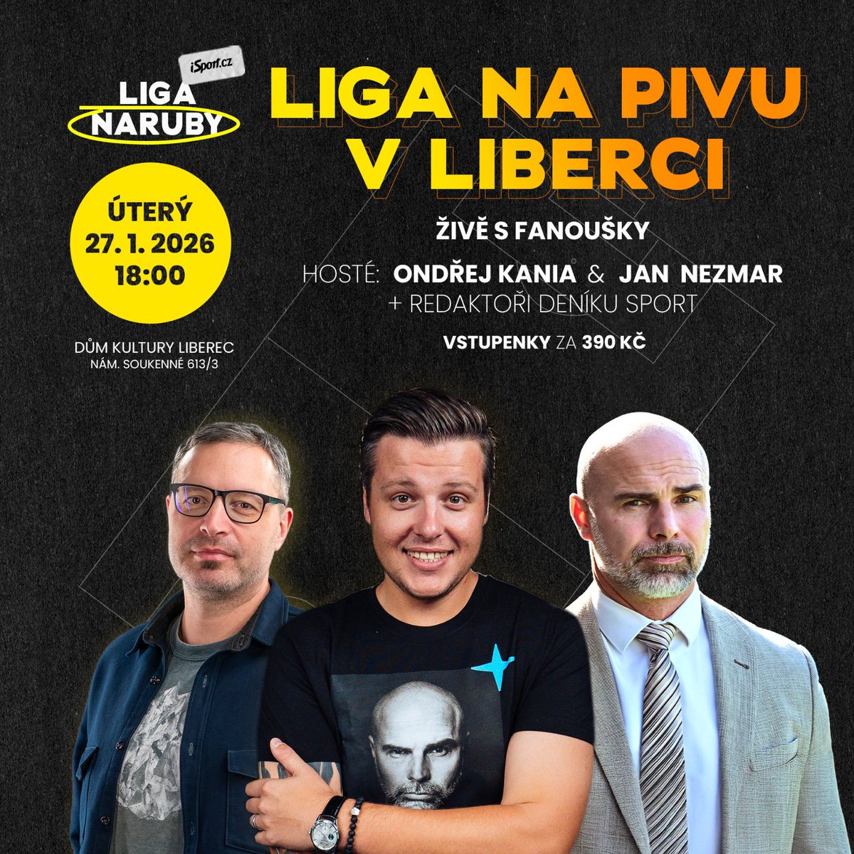 Liga na pivu v Liberci už klepe na dveře! Čeká vás skvělý večer s ikonami Slovanu Liberec, bohužel s jednou změnou oproti původnímu programu. Trenéra Radoslava Kováče vystřídá na pódiu sportovní ředitel Jan Nezmar. Parádní akce, pivo, fotbalové historky.⚽️ 🎟️ Lístky seženete zde