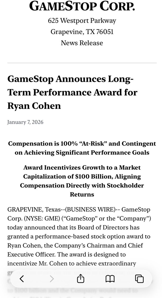 larryvc's tweet image. GameStop Announces Long-Term Performance Award for Ryan Cohen (press release below) $GME