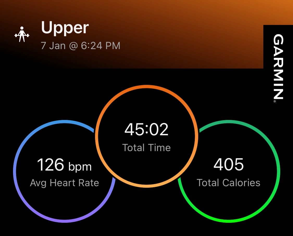 romeetwit's tweet photo. 7/1/26 upper #workoutathome #training #wednesday #chinup #dips #ringpushup #pullup #flyes #invertedrow #legraise #garmin https://t.co/JbUP0JKUIT