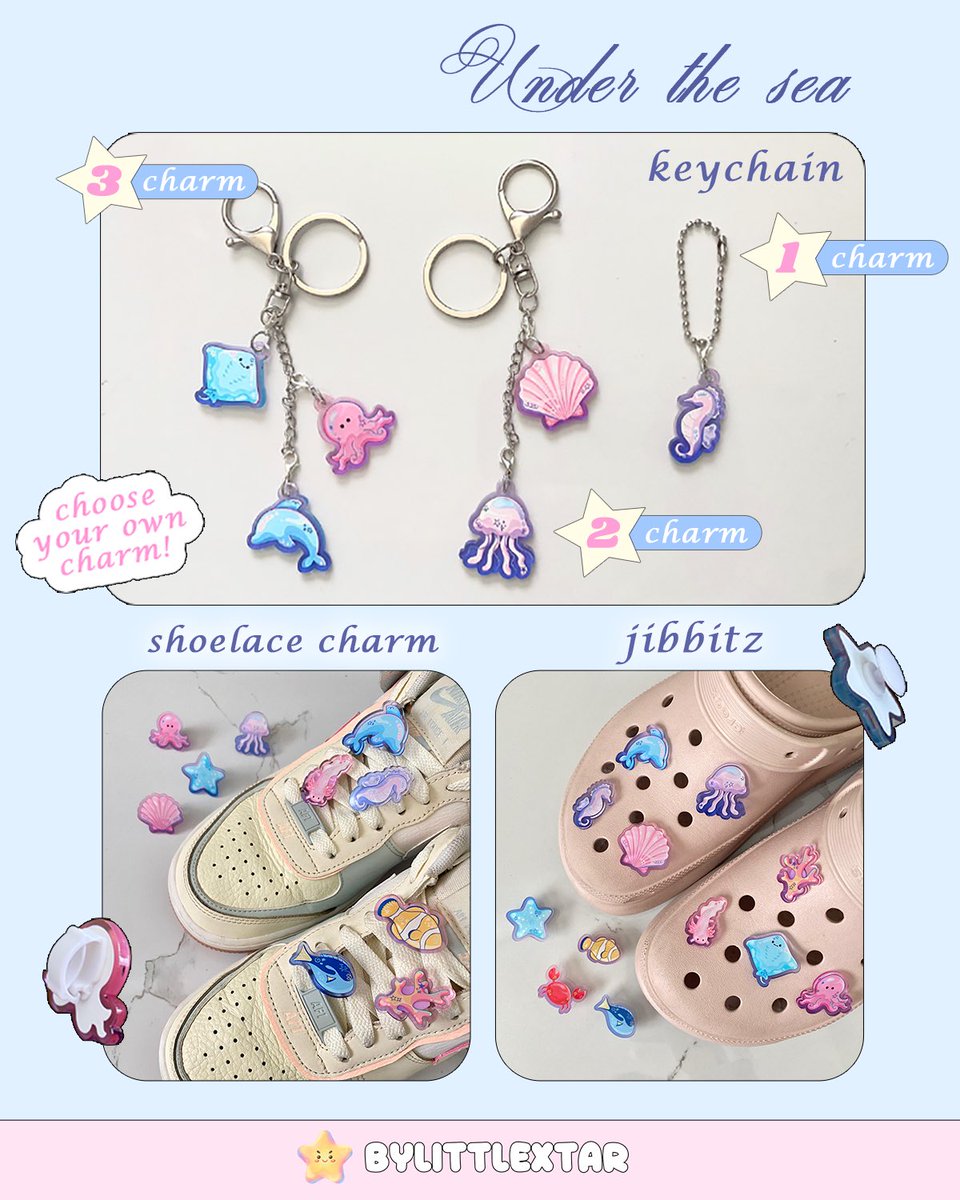 bylittlextar's tweet image. ⭐️ Under the Sea
Keychain, Jibbitz and Shoelace charm

⭐️ Heart Carabiner

⭐️ 24/7 Mood Stickers

#Cocoma4 #Cocoma4Catalogue #Biggledot
