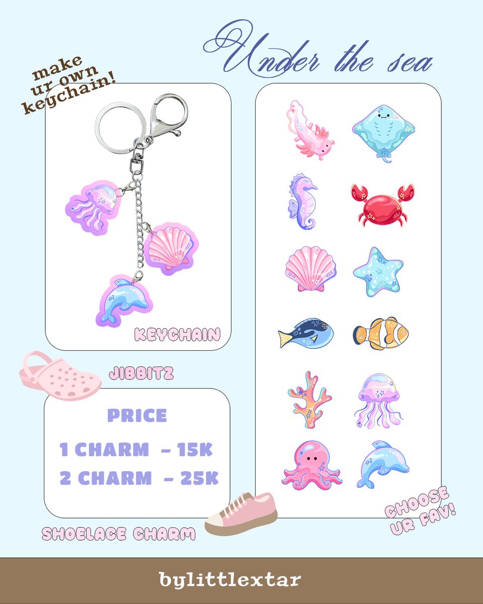bylittlextar's tweet image. ⭐️ Under the Sea
Keychain, Jibbitz and Shoelace charm

⭐️ Heart Carabiner

⭐️ 24/7 Mood Stickers

#Cocoma4 #Cocoma4Catalogue #Biggledot