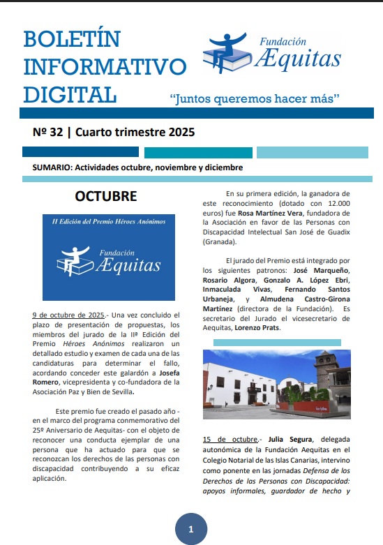 📰Ya puedes descargarte el Nº 32 de nuestro BOLETÍN INFORMATIVO DIGITAL, que resume las actividades realizadas por <a href="/FAequitas/">Fundación Aequitas</a> en el último trimestre de 2025.

🔗aequitas.notariado.org/portal/documen…

#JuntosQueremosHacerMás