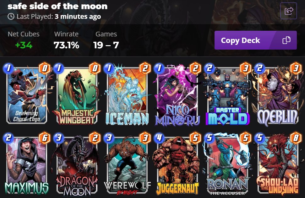 SafetyBlade_HS's tweet image. Climb complete with the P2W card .... Dragon Of The Moon!

Honestly it is better than I expected but its a bad card, but yeah them stats are real and it's recorded, the biggest loss was 8 cubes to a bot too.

@SnapDecks