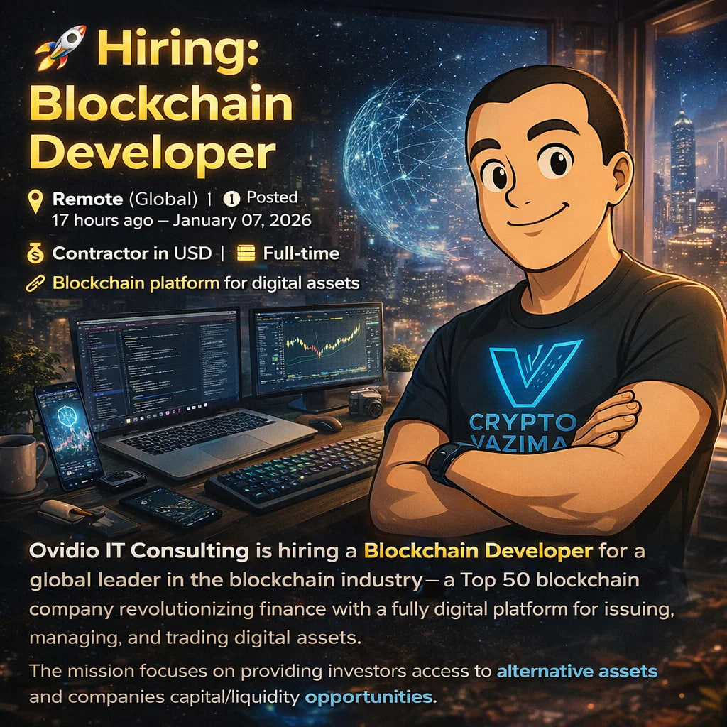 🚀 Hiring: Blockchain Developer 📍 Remote (Global) | 💼 Contractor in USD |  🧑‍💻 Blockchain digital assets platform | 💰 Paid in USD Ovidio IT  Consulting hiring Blockchain Developer for Top 50