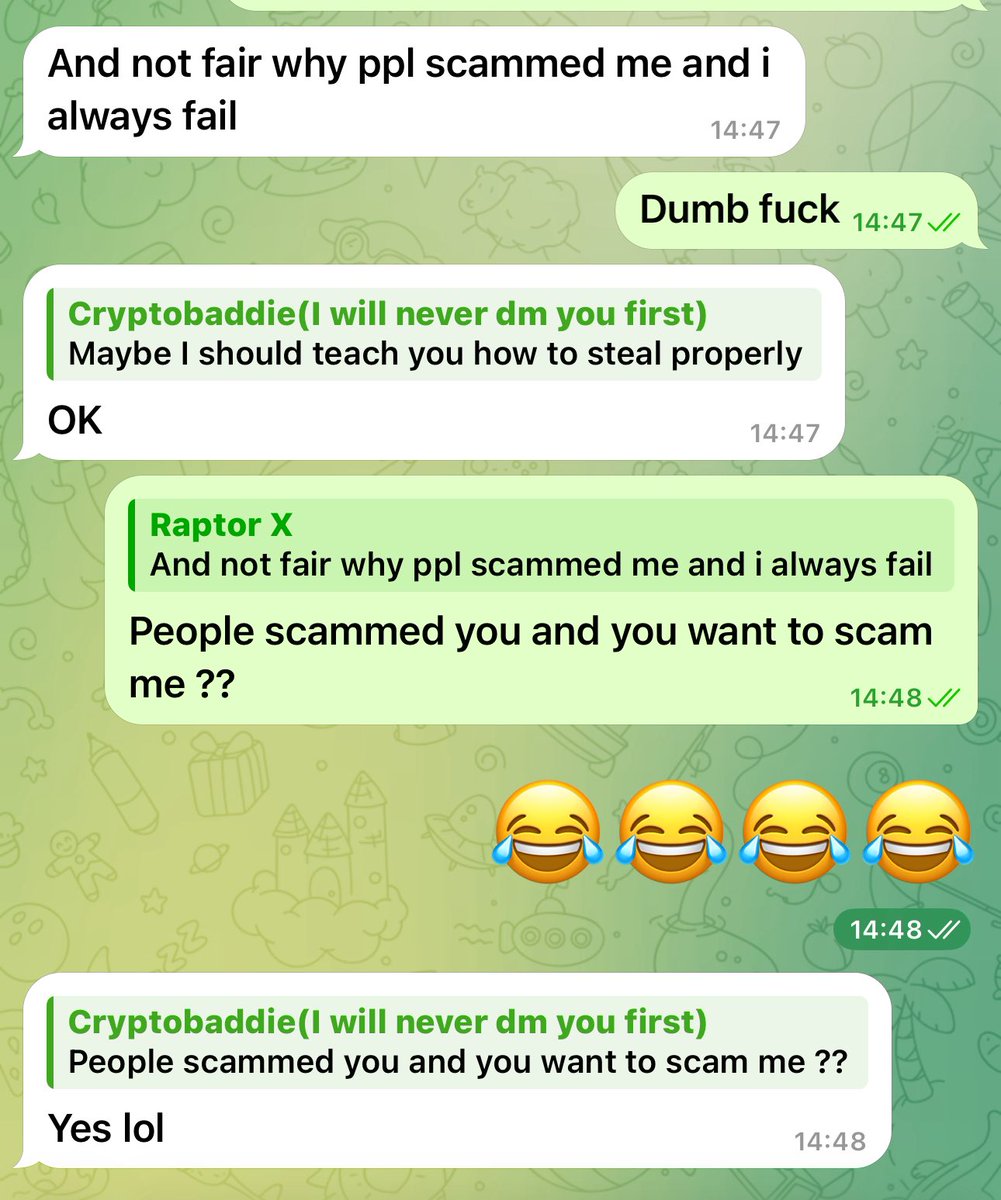 cryptobaddiee1's tweet photo. #Cryptoabc ep ♾️
State of the trenches 😂😂😂
Btw if you create a wallet … if you share private key to anyone , have it at the back of your mind that the other wallets that you have created on that same
Dapp are all connected … they can just import private key , export seed phrase and all your wallets will be laid bare 🤝🤝🤝🤝
Don’t say I didn’t teach you