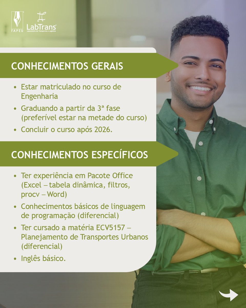 LabtransUFSC's tweet image. 📐 É da Engenharia Civil e busca uma oportunidade incrível? O LabTrans está com vaga aberta pra você!

Estamos recrutando bolsista de graduação para atuar com planejamento e análise de dados no setor aéreo. Se você é estudante de Engenharia e curte números, indicadores e desafios…