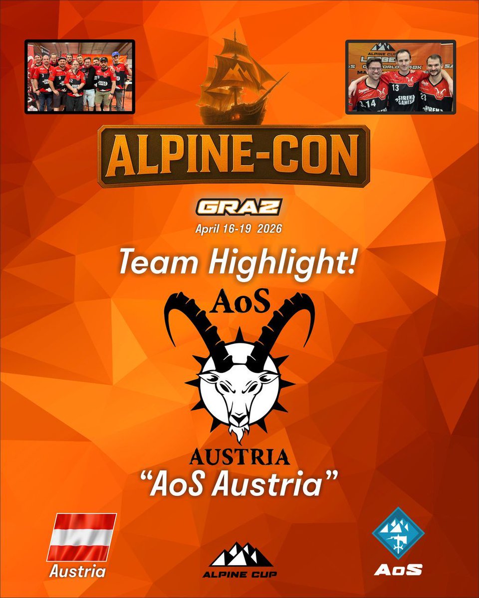 TheAlpineCup's tweet image. Proud Announcement from AoS Austria! ⚔️ 🎉 

We're excited to confirm that AoS Austria, the Austrian National Team for Age of Sigmar, will be competing at ALPINE-CON, the flagship tabletop gaming event by The Alpine Cup! ⛰️ 🔥 

Ready to unleash epic battles in the Mortal Realms