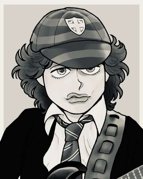 昨日描いたアンガス、白黒にしたら昔の偉人の写真感出てよい。天才物理学者