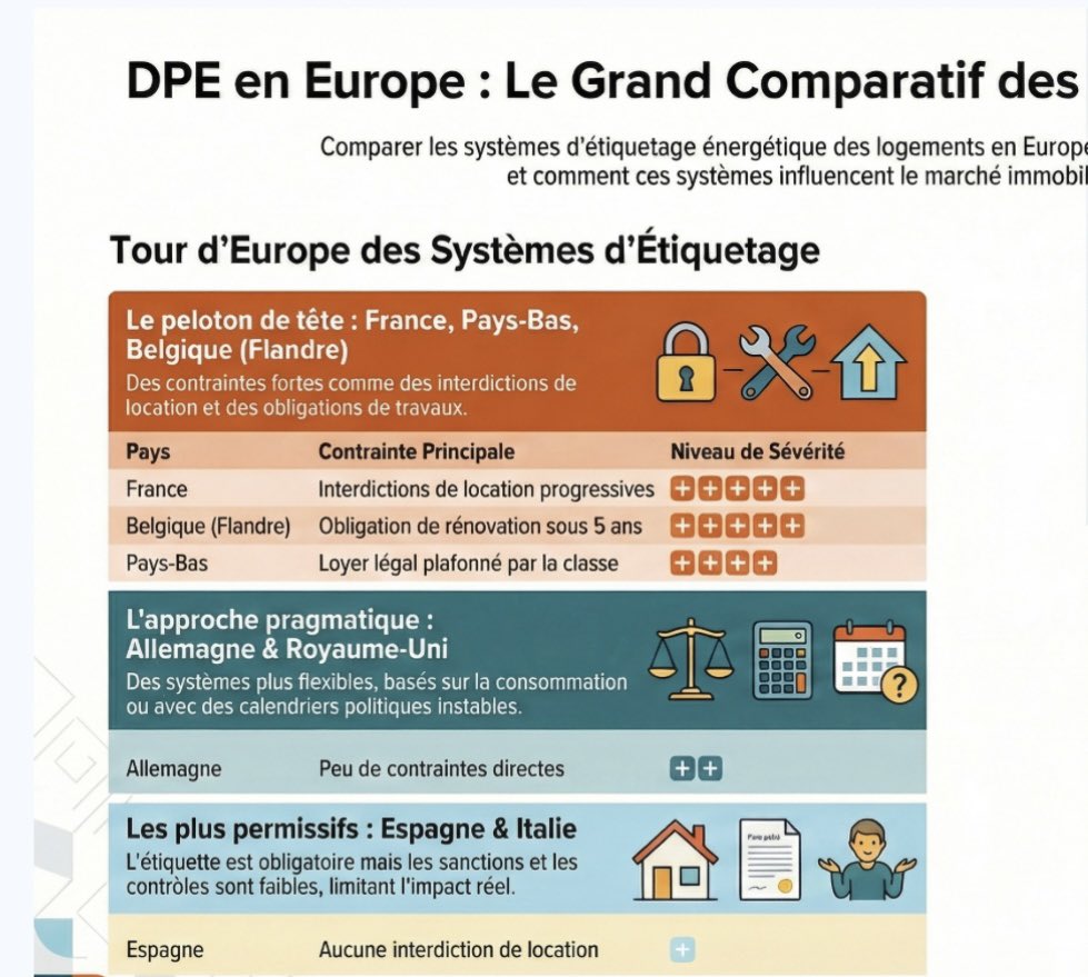 DuprDominique2's tweet photo. 🧐 DPE : LES #LOGEMENTS FRANÇAIS LES PLUS SANCTIONNÉS France : #DPE le + strict avec impact direct sur marché #locatif, trop théorique et pénalisant. Allemagne : DPE pragmatique et moins contraignant. Il y a urgence à changer notre système en s’inspirant de ce qui fonctionne. https://t.co/6JeDlFv45Z