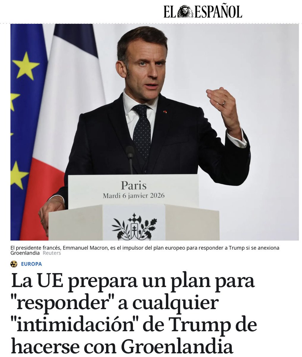 Macron es incapaz de impedir que bandas de delincuentes comunes magrebíes se apoderen de barrios enteros de París pero va a impedir que los Estados Unidos se apoderen de Groenlandia. 

***
Macron is incapable of preventing gangs of common Maghrebi criminals from taking over