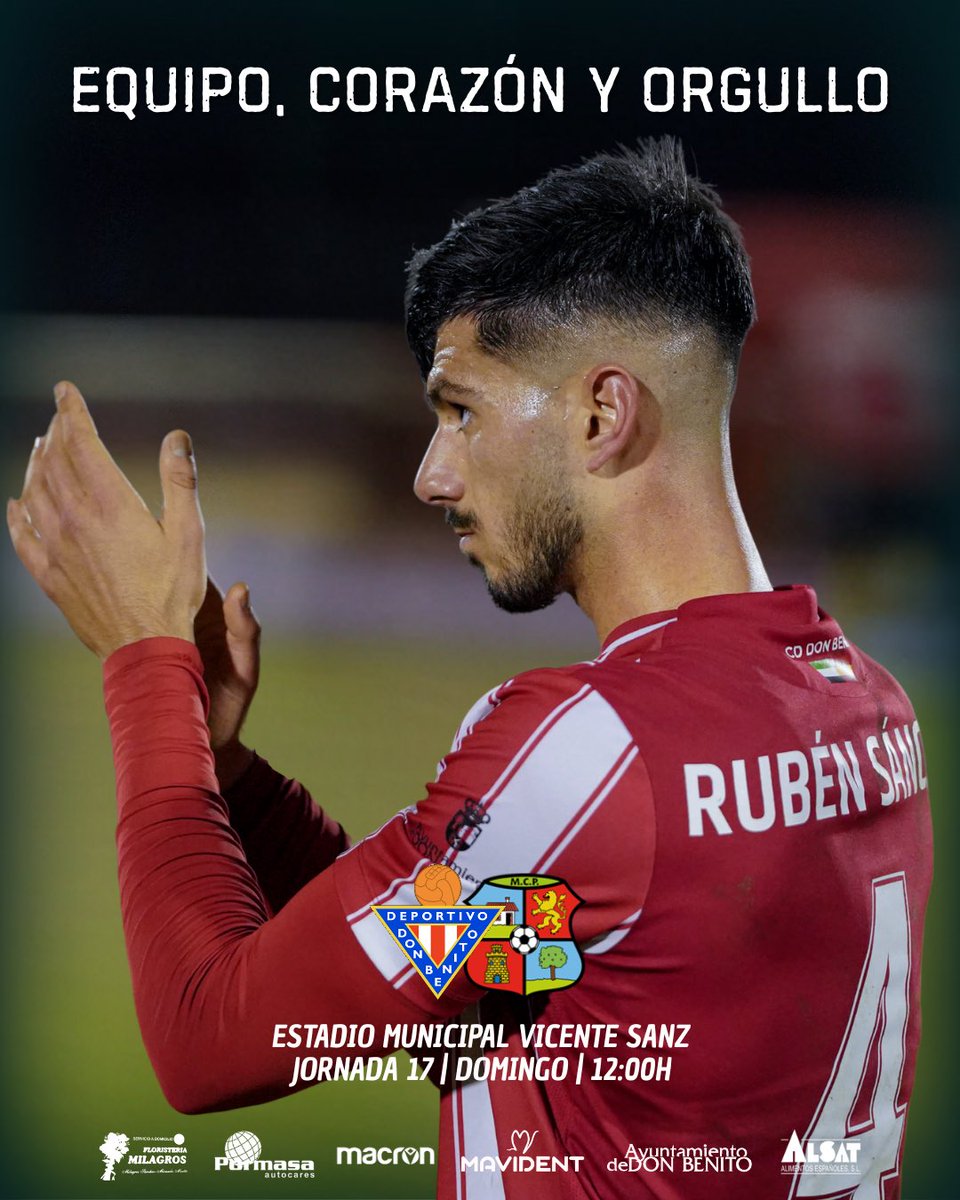 𝑬𝒒𝒖𝒊𝒑𝒐, 𝒄𝒐𝒓𝒂𝒛𝒐𝒏 𝒚 𝒐𝒓𝒈𝒖𝒍𝒍𝒐 ❤️🤍

⚔️ <a href="/MORALO_CP/">MORALO CP</a> 
🏟️ Estadio Municipal Vicente Sanz
🗓️ 11 de enero
⌚️ 12:00h   
🔸 Jornada 17

#DonBenitoMoralo
#JuntosVolveremos