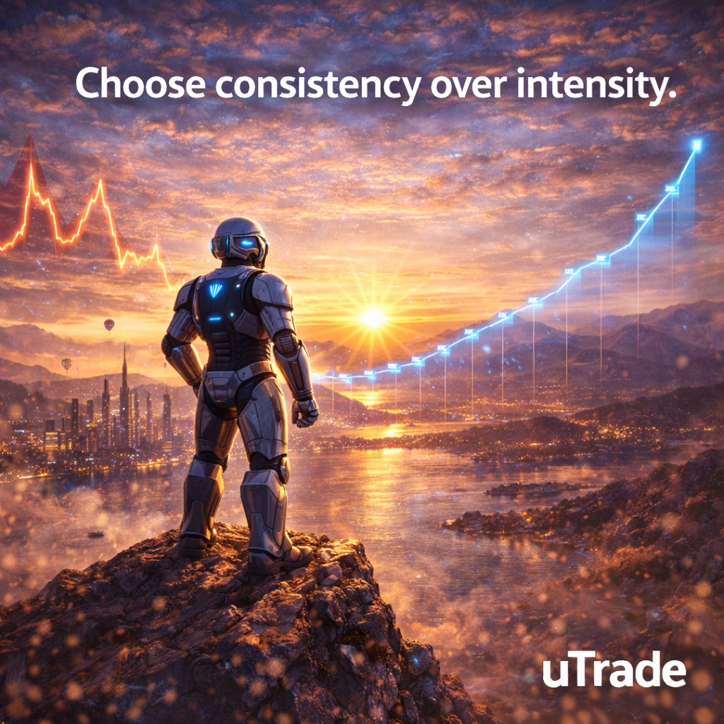 Choose consistency over intensity.

Anyone can go all-in for a moment.
The real power comes from showing up again and again — even on the quiet days.

In trading, consistency compounds. It turns effort into skill, skill into confidence, and confidence into results.
With uTrade,
