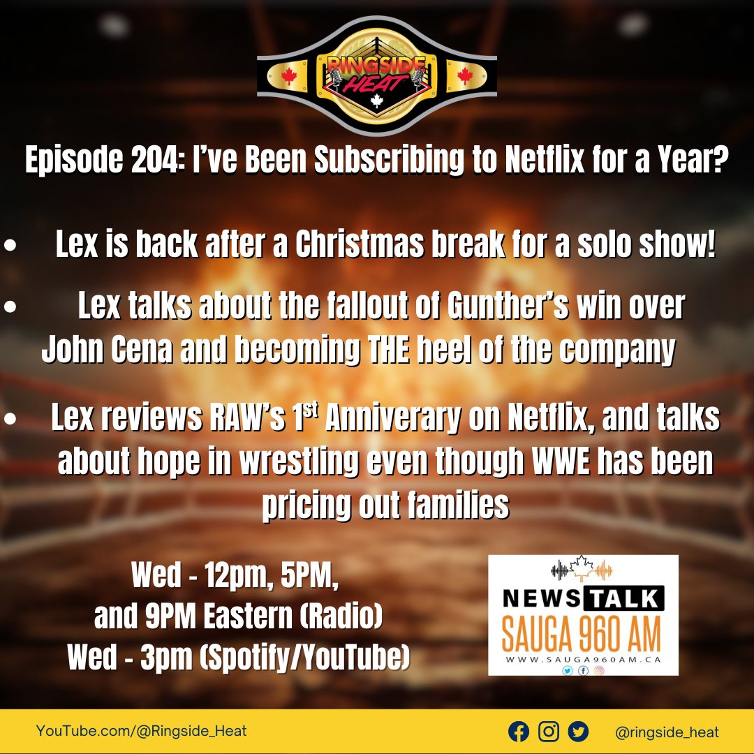 Ringside_Heat's tweet image. @Ringside_Heat "Episode 204: I’ve Been Subscribing to Netflix for a Year?  on @Sauga960AM!"

@LexTanMedia

🚨 Lex is back after a Christmas break for a solo show! 

🚨Lex talks about the fallout of Gunther’s win over

John Cena and becoming THE heel of the company

🚨 Lex reviews…