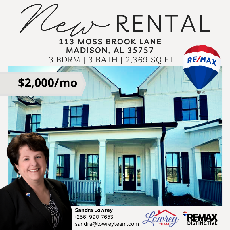 LowreyTeam's tweet photo. Beautiful &amp; spacious rental available in Madison, AL! Contact us today to learn more or schedule a tour. #Lowreyteam #remaxdistinctive #Madisonrental https://t.co/icYTv5XEPU