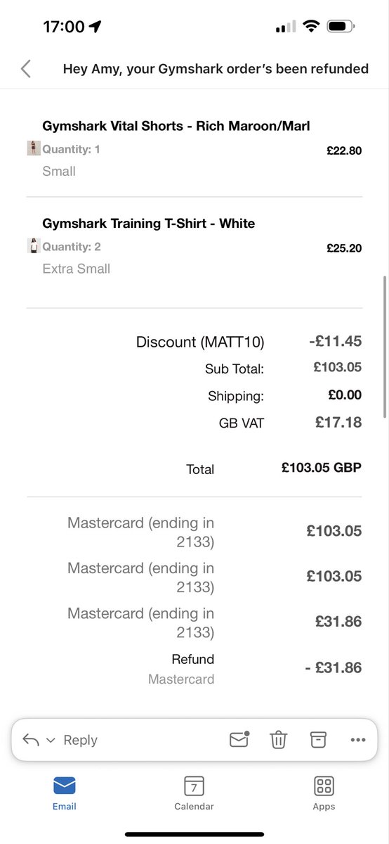 BetsySimons5's tweet photo. @Gymshark @Gymshark_Help  

Can I ask why my refund amount has changed despite the right items being approved. Waited 4 weeks for my black friday sale items to arrive and when I sent a few back I am not even refunded the correct amount ?!? Back to the useless AI chatbot I go 🤬🤬 https://t.co/r4WYo9Joss