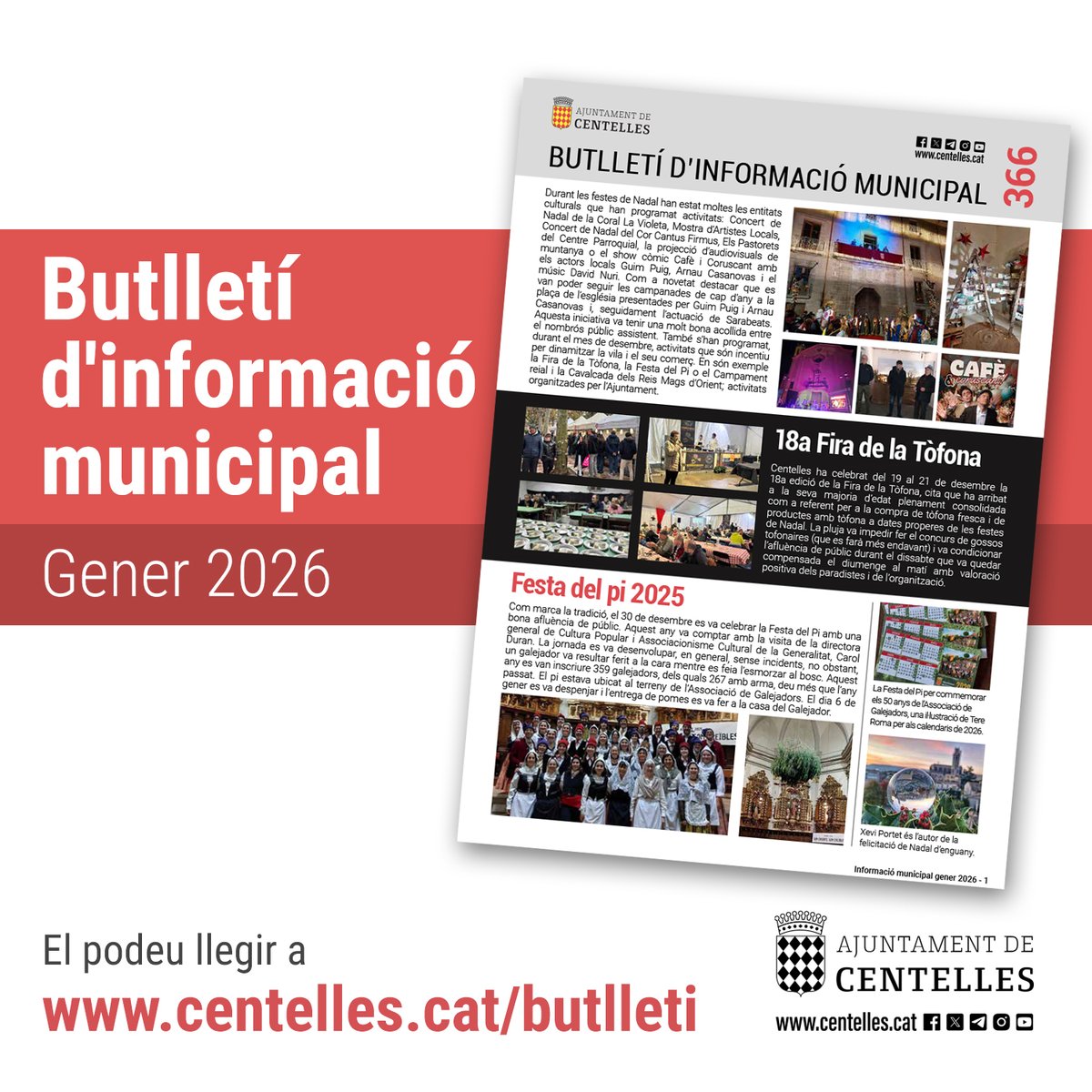 Ja és aquí el primer butlletí d’informació municipal del 2026!
👉 Consulta’l a centelles.cat/butlleti