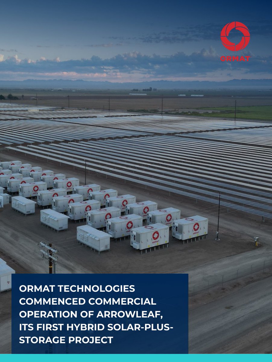 OrmatInc's tweet photo. Exciting news! We've launched our Arrowleaf solar and storage project, providing clean energy for 1M customers! 🌱 Learn more: https://t.co/So3xFDNmVC #OrmatTechnologies #Cleanenergy #Sustainability https://t.co/FHPkPJBgBu