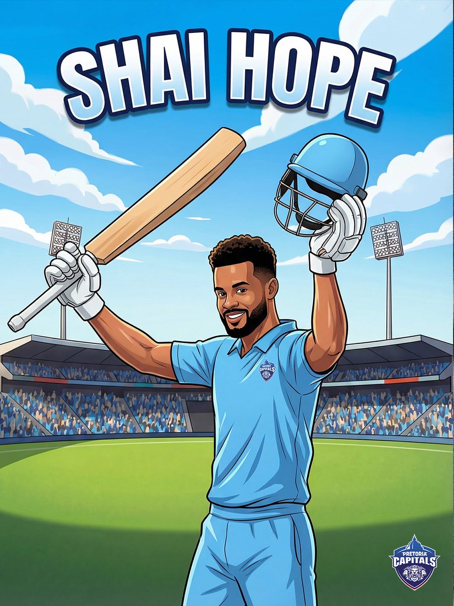 PretoriaCapsSA's tweet photo. Hundreds follow him. Pressure avoids him. Shai Hope delivers again 💥

#CapitalsRebuild #PretoriaLetsRoar #BetwaySA20 https://t.co/2FzC5h0E4X