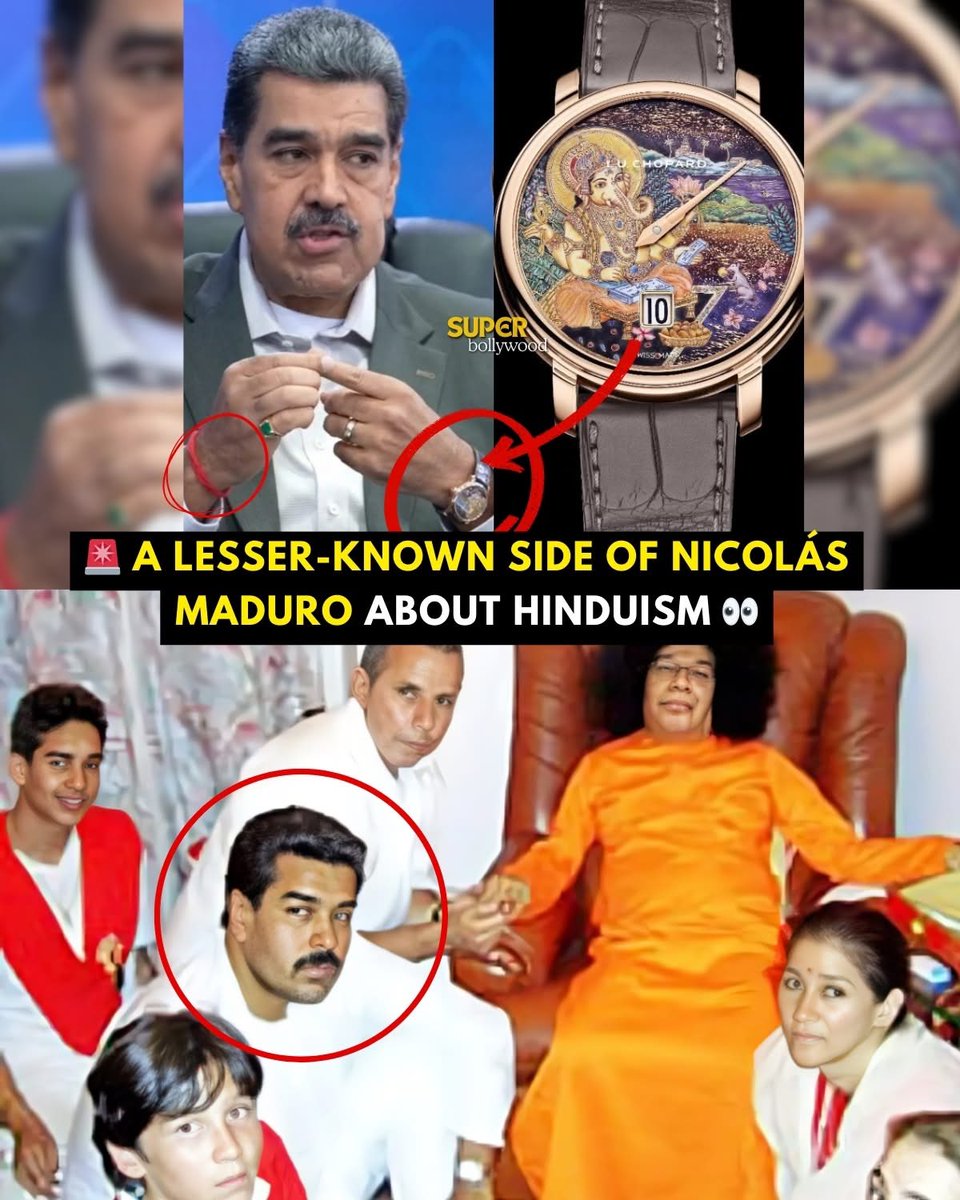 🚨 A lesser-known side of ex-Venezuelan President Nicolás Maduro

Nicolás Maduro wore a kalawa.
A known follower of Sathya Sai Baba.
Drawn to Hinduism’s core symbols.
Even Venezuela’s National Day invitations once featured “Om” (ॐ).