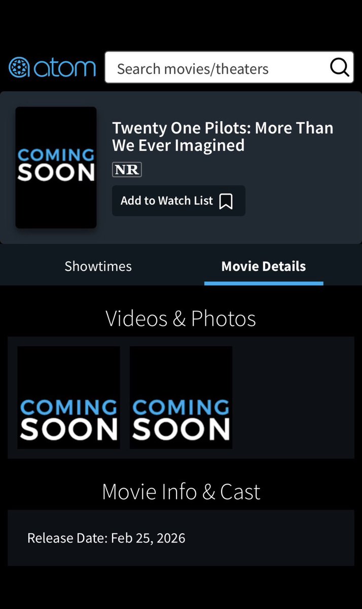 clikkiescrave's tweet image. 🚨| ( not officially confirmed by the band yet ) but Twenty One Pilots: More Than We Ever Imagined ( Live From Mexico City ) has been listed on the Atom Theaters website, with a release date of February 26, 2026.