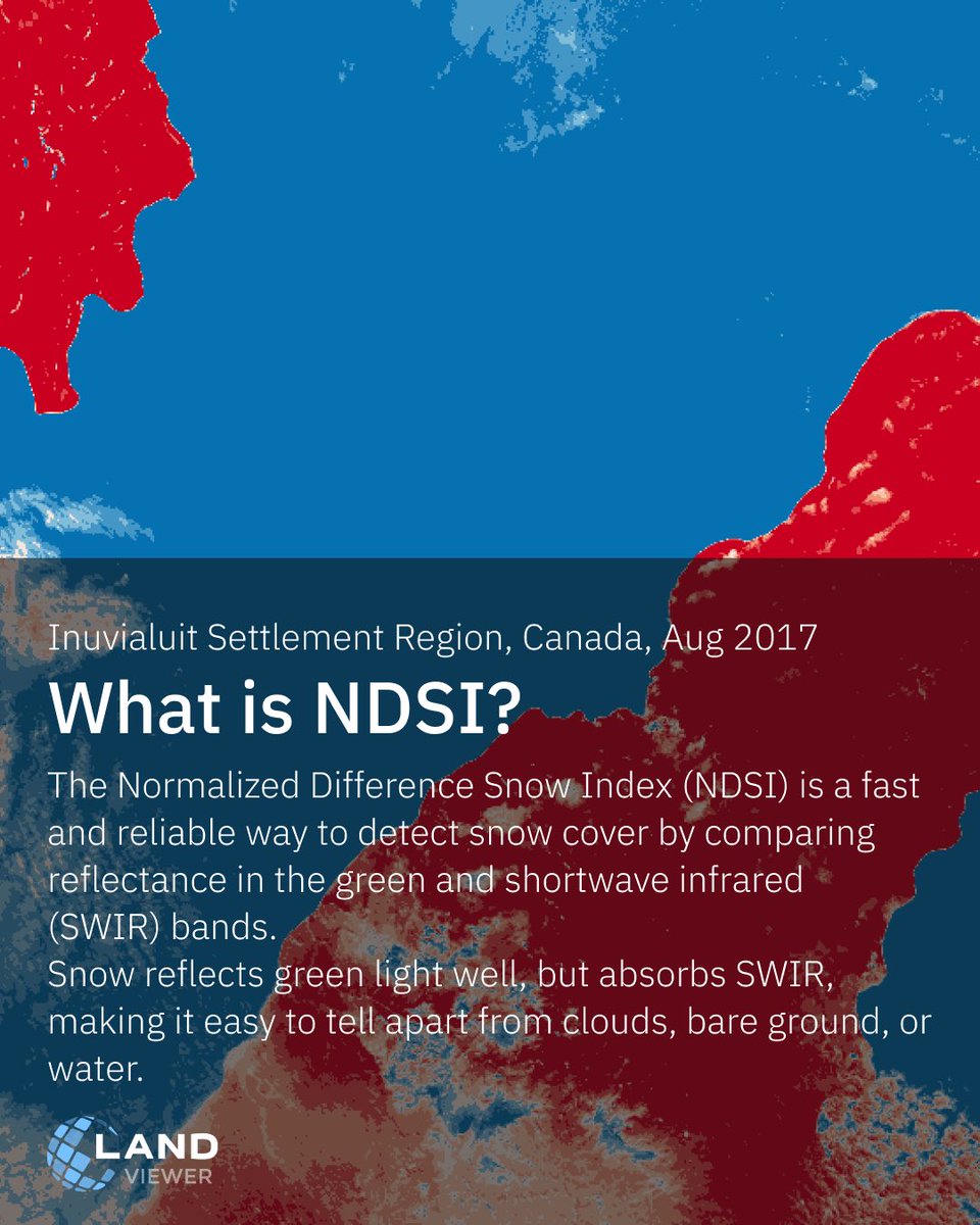 EOSDALandViewer's tweet image. With NDSI in #EOSDA #LandViewer, you can:
• Map snow cover and its extent
• Distinguish snow from clouds with higher confidence
• Track seasonal changes in snowpack
• Support hydrological analysis
✅ Free after registration: bit.ly/4pz0aND