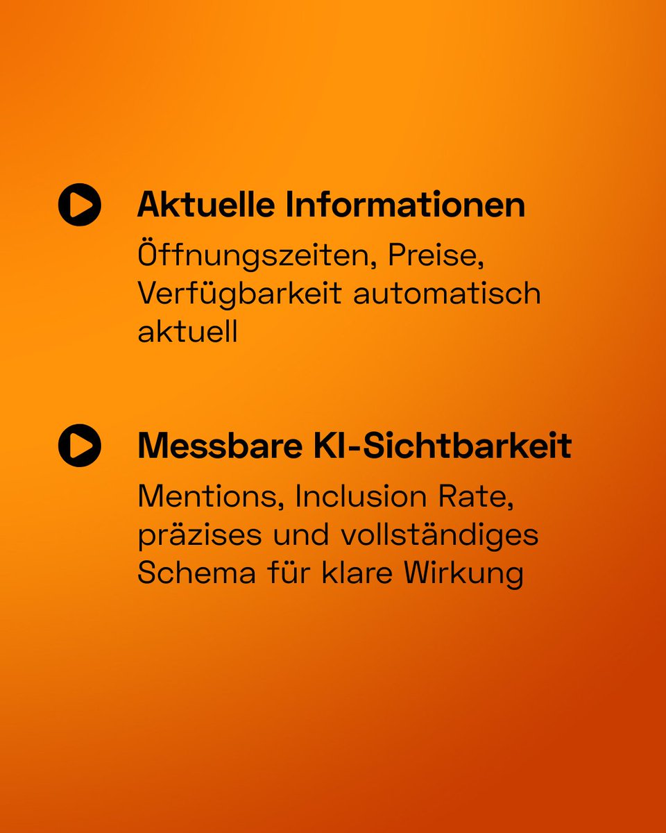 Strukturierte Daten stärken die Sichtbarkeit in KI-gestützten Suchen wie ChatGPT, Gemini, Claude und Google AI.

Schema ist der schnellste Hebel für mehr KI-Sichtbarkeit und Conversion. 

👉 Jetzt Insights ansehen.

#KISEO #StructuredData #Schema
