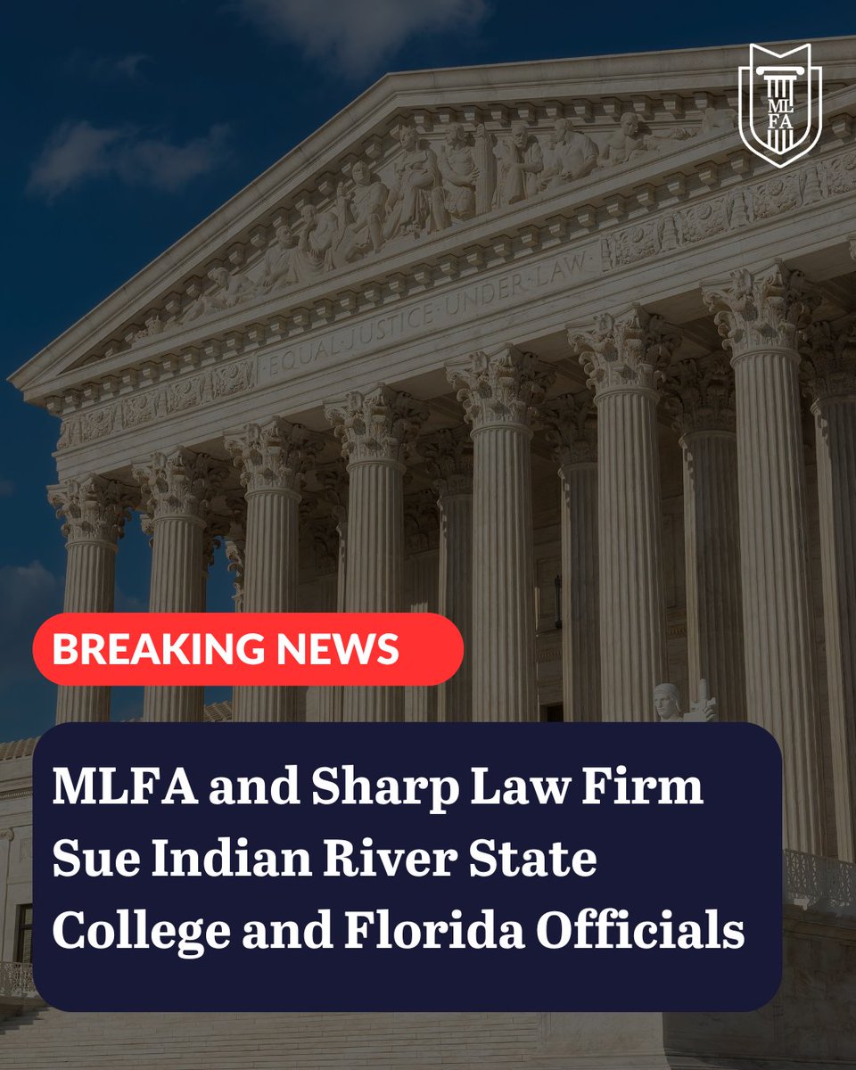 MLFA's tweet image. On December 3, 2025, Muslim Legal Fund of America, along with Sharp Law Firm, P.A., filed a federal civil rights complaint on behalf of Professor Syed Ammar Ahmed, a longtime adjunct instructor at Indian River State College.

mlfa.org/mlfa-and-sharp…
