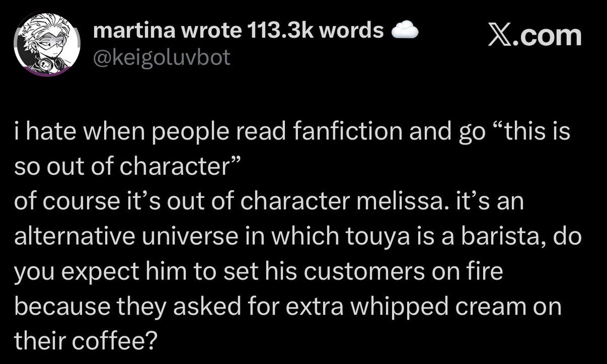 keigoluvbot's tweet image. yall don’t deserve the free labor of fanwriters [shakes head and starts tapping the sign]