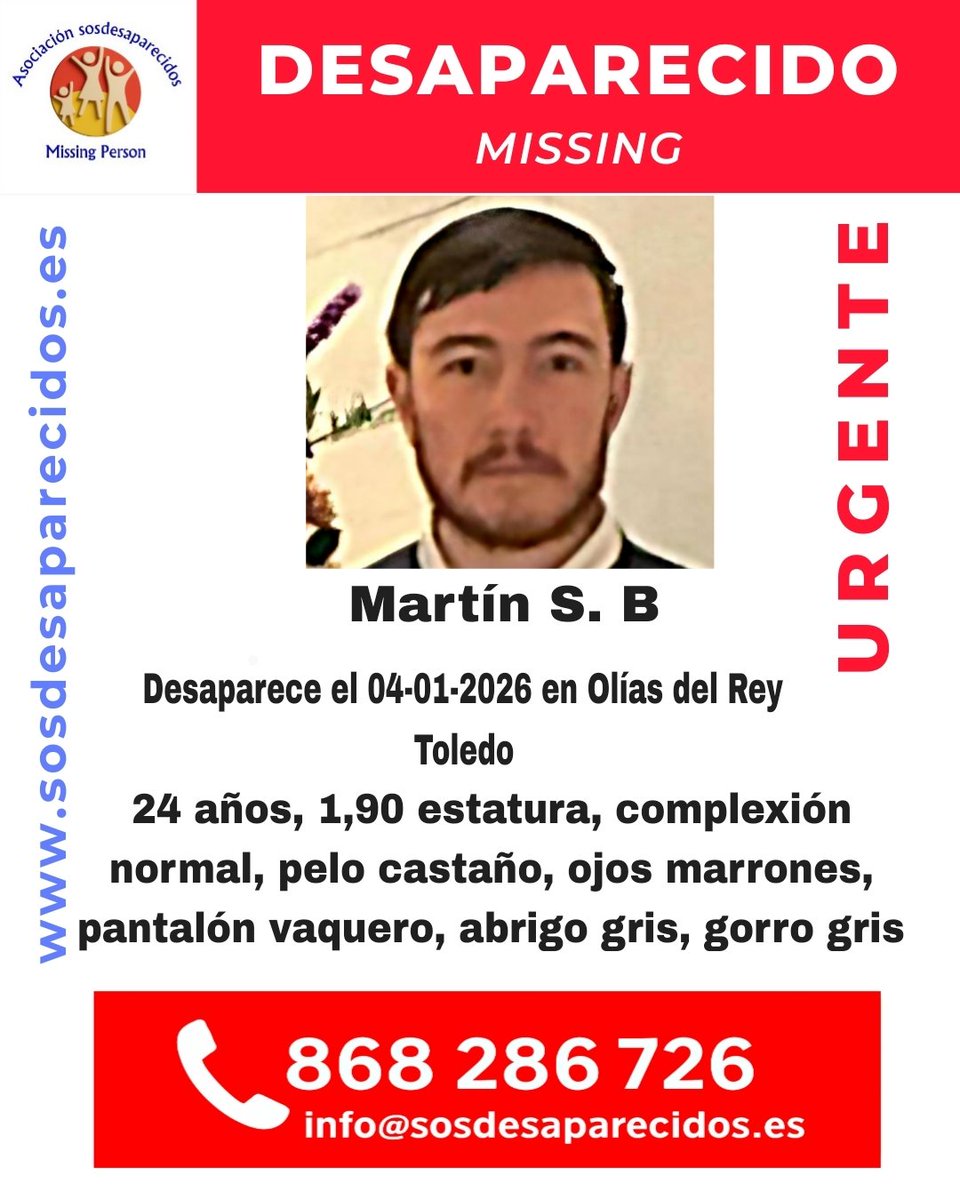 🆘 DESAPARECIDO
#Desaparecido #Missing #España #OlíasDelRey #Toledo 
Síguenos <a href="/sosdesaparecido/">ALERTA DESAPARECIDOS</a>