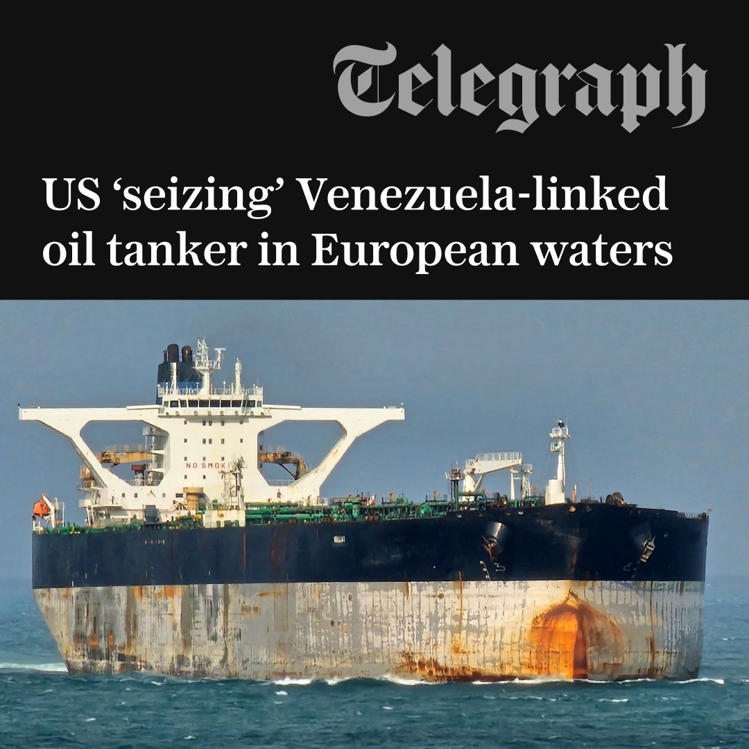 Telegraph's tweet photo. 🔴 US officials have said the attempted seizure comes after the Venezuela-linked oil tanker slipped through a ‍US maritime “blockade”.

Follow the latest here ⬇️
https://t.co/koiB4NA6jF https://t.co/mZ2U8Rgarw