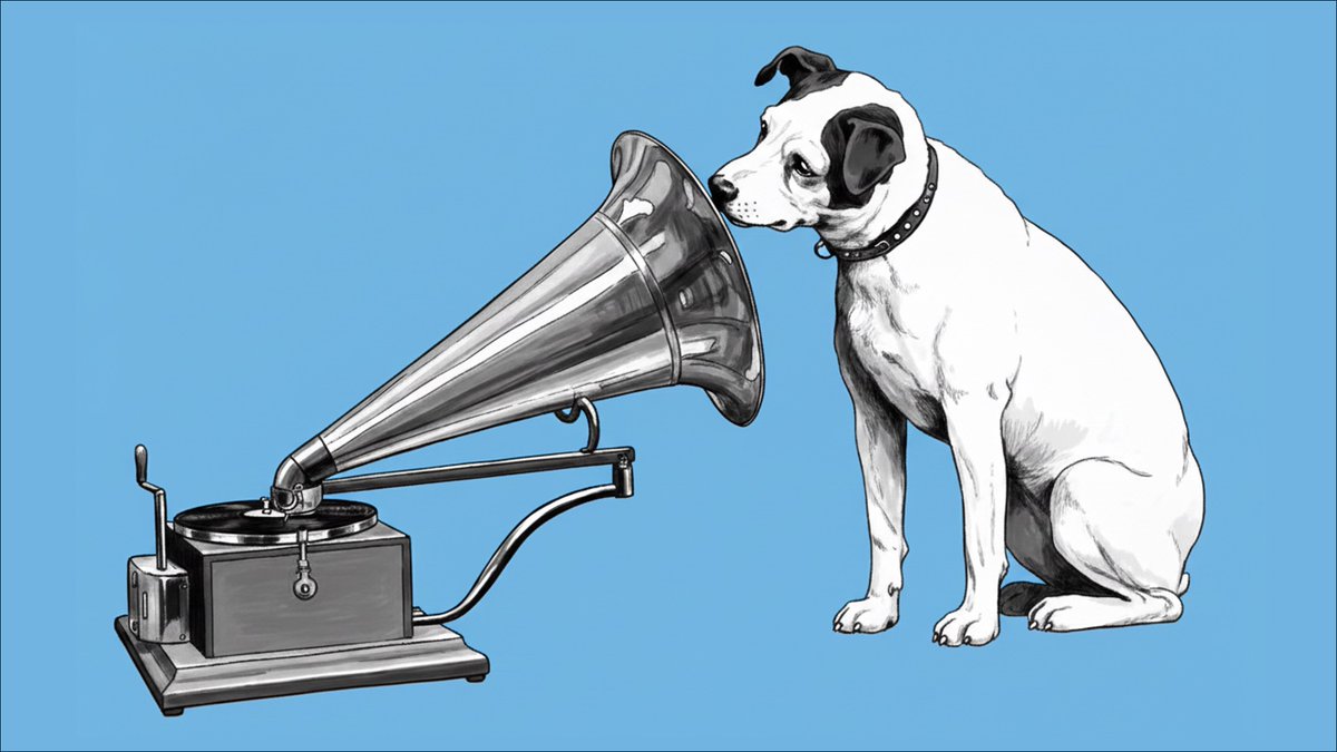 蓄音機に耳を傾けている犬 蓄音機に耳を傾けている犬