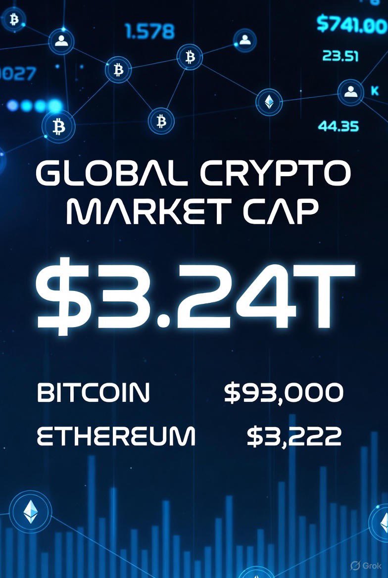 The global cryptocurrency market capitalization currently stands at  approximately $3.24 trillion, marking a 1.5% increase over the past 24  hours. Bitcoin traded around $93,000, reflecting a 1.1% rise, and briefly  reached $94,000