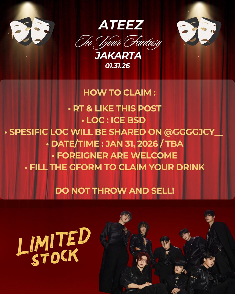 ggggjcy__'s tweet image. ✮ATEEZ IYF JKT 2026 : “Sip” by @ggggjcy__ &amp;amp; @gomnoona ✮

Free Drinks for ATINY : Cheers to ATINY, Cheers to ATEEZ

🌹 rt + ❤️ are appreciated 
🌹 free claim by gform (link will be open @ Jan,10) bit.ly/ateezsipnparty…
🌹 foreigner are welcome🥰

t. ateez iyf jkt freebies