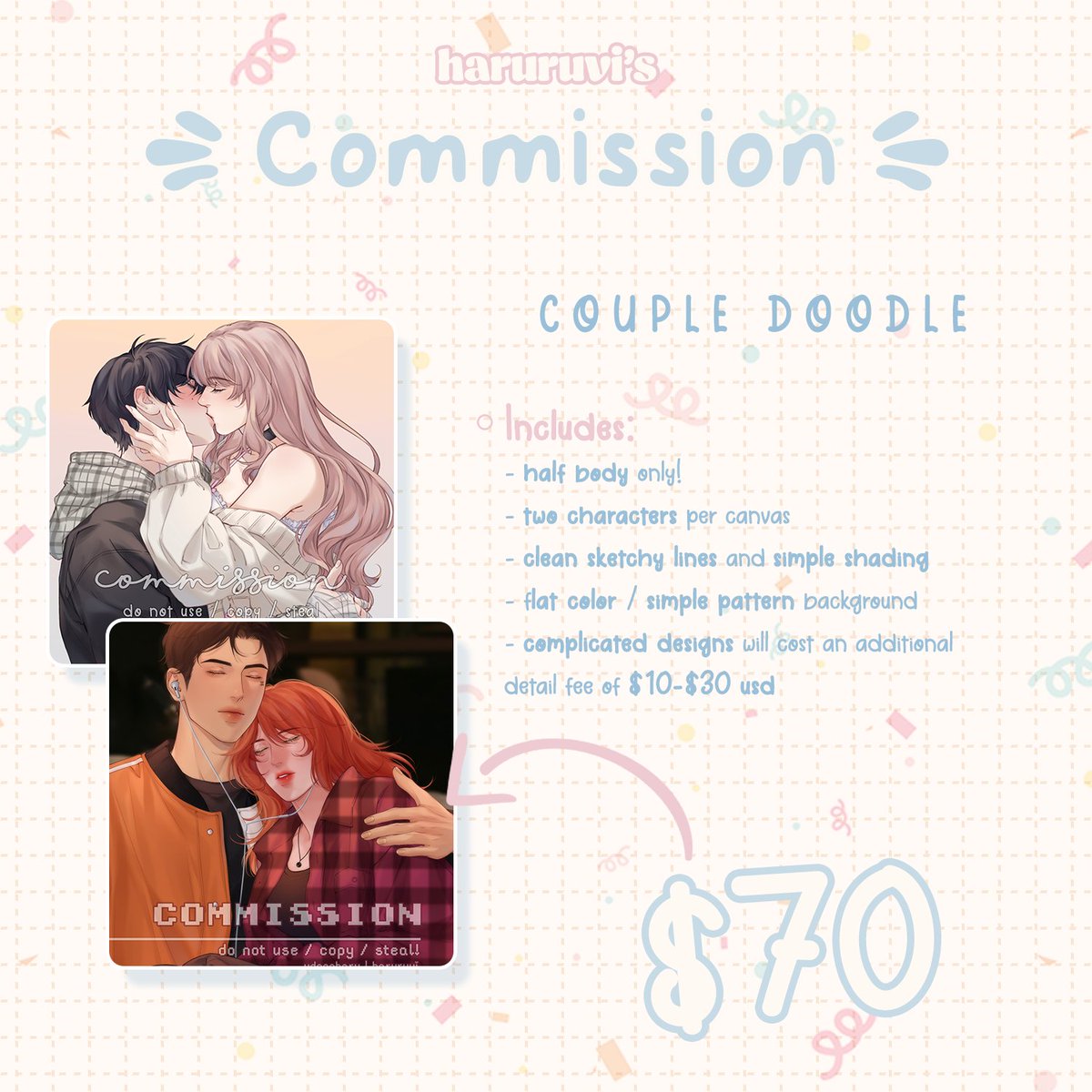 udonoharu's tweet photo. [ shares appreciated 🌸 ]

hello! i'm opening some more slots with a new option available, single character sketch page! 🥹 for my ToS, etc please kindly check the carrd link in my bio!

feel free to message me for orders/inquiries! thank you so much for the interest 🫶🩵 https://t.co/1uKK6dxQhD
