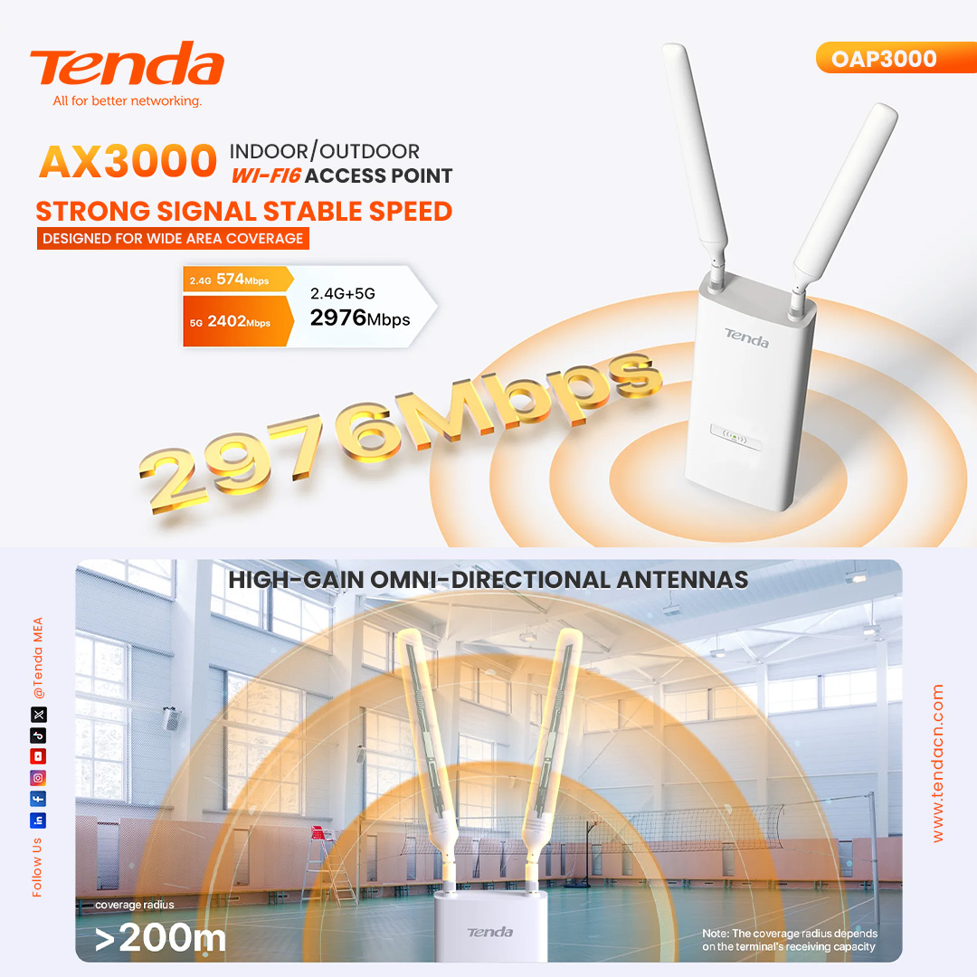 Tenda OAP3000 Access Point!

AX3000 Indoor and Outdoor Wi Fi 6 Access Point built for wide area coverage.

Read more: tendacn.com/ae/product/OAP…

#Tenda #Tendamea #OAP3000 #AccessPoint #Technology #Wifi #Speed #ax3000 #wifi6